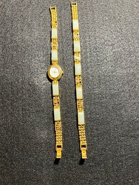 Vintage Gem Time Gold Filled Women’s Bracelet & Watch Set With Jade Stones.